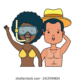 summer time couple with mask snorkel vector illustration
