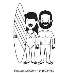 summer time couple with surfboard vector illustration