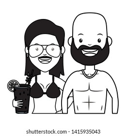 summer time couple couple in swimsuit with cocktail vector illustration