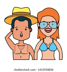 summer time couple in swimsuit portrait vector illustration