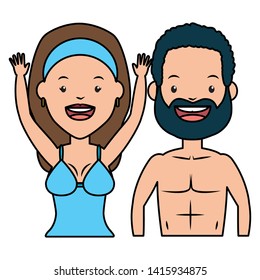 summer time couple in swimsuit portrait vector illustration