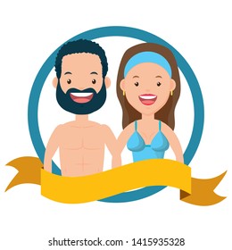 summer time couple in swimsuit portrait vector illustration