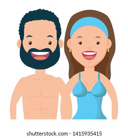 summer time couple in swimsuit portrait vector illustration