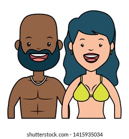 summer time couple in swimsuits vector illustration