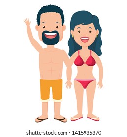 summer time couple in swimsuits vector illustration