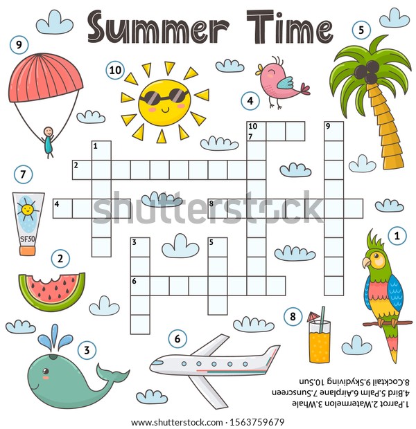 Summer Time Crossword Game Kids Funny Stock Vector (Royalty Free