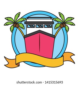 summer time cruise boat palms pool background vector illustration