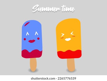 Summer time cute melting popsicle vector set colorful design 