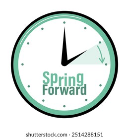 Summer time. Daylight saving time. Spring forward clock vector icon.