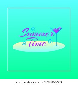 Summer time design with Cocktail and green background - Vector Illustration