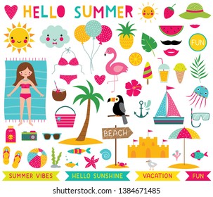 Summer time design elements vector set)