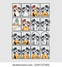 Diseño de verano de carteles colección de ilustraciones vectoriales editables y redimensionables.
