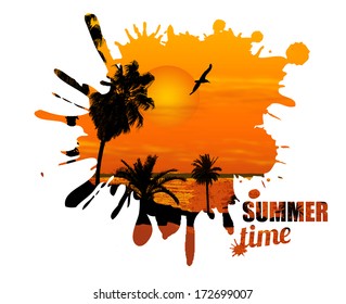 Summer time design poster in form of blot, vector illustration
