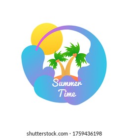 Summer time design with sun, sea, palm tree and white background - Vector Illustration