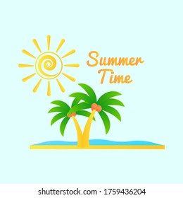 Summer time design with sun, sea and blue background - Vector Illustration