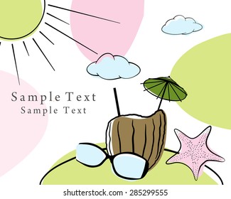 Summer time doodle card. EPS 10 vector illustration without transparency.