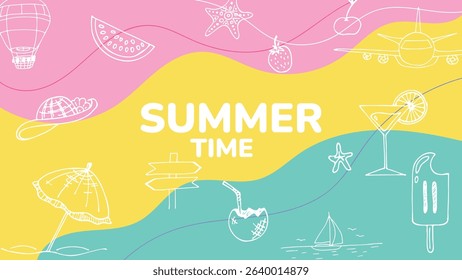 Summer Time Doodle Vector Illustration on Colorful Background