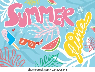 Summer time Doodles. Summer Icon on white background.