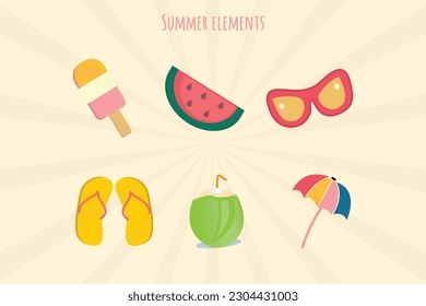 Summer time elements collection free vector