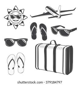 Summer time elements set. Detailed elements. Typographic labels, stickers, logos and badges. Flat vector illustration