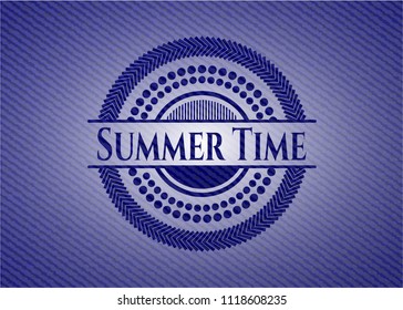 Summer Time emblem with denim high quality background