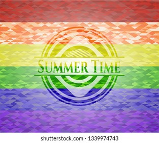 Summer Time emblem on mosaic background with the colors of the LGBT flag