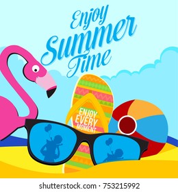 Summer time, Enjoy summer time, Beach with sea toys 