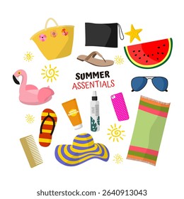 Summer time with essential items for warm, sunny days and outdoor fun.