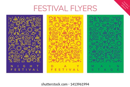 Summer time. Festival Flyers. Vector Illustration of Line Website Design, banner template. 