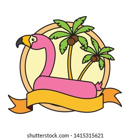 summer time flamingo float palms background vector illustration