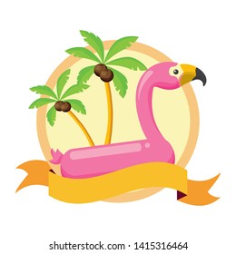 summer time flamingo float palms background vector illustration