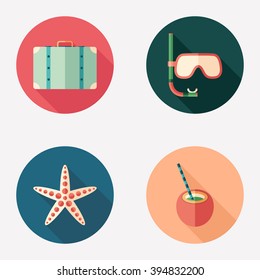 Summer time flat round icon set.