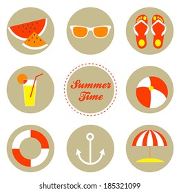 Summer time flat vector icon set in pastel colors