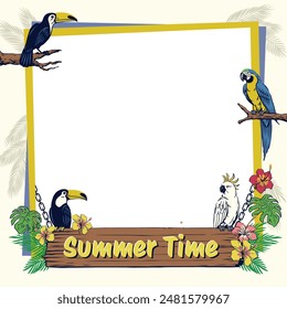 Summer Time Frame Design Concept with Tropical Bird Illustration