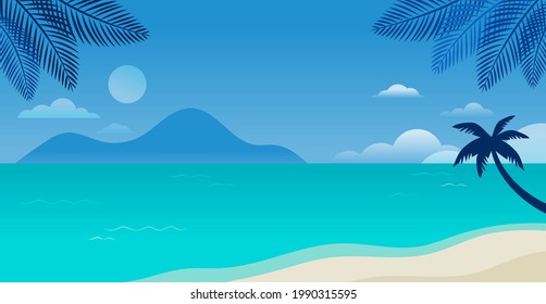 Summer time fun concept design. Creative background of landscape, sunny panorama of sea and beach. Summer sale, post template