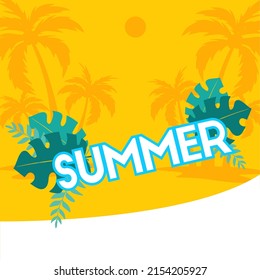 Summer time fun concept design. Creative background of landscape, panorama of sea and beach on sunglasses. Summer sale, post template
