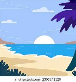 Diseño de concepto divertido en verano. Entorno creativo de paisaje, mar y playa. Venta de verano, plantilla de publicación