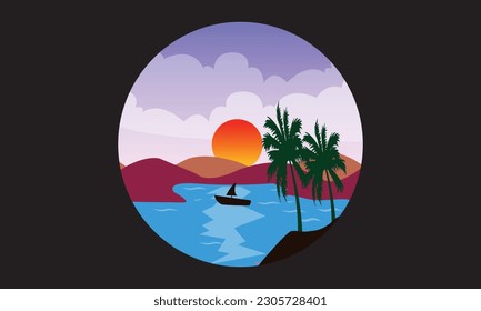 Diseño de concepto divertido en verano. Un paisaje creativo, vistas al mar y a la playa. Venta de verano, plantilla de publicación