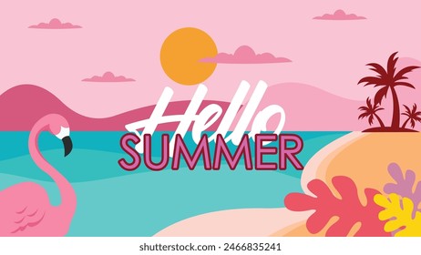 Summer time fun concept design. Creative background of landscape, panorama of sea and beach.