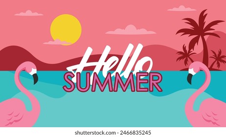 Summer time fun concept design. Creative background of landscape, panorama of sea and beach.