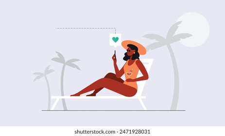 Summer time fun concept design. Creative background of landscape, panorama of sea and beach. Summer sale, post template.