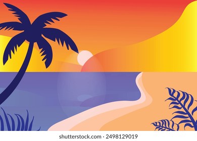 Summer time fun concept design. Creative background of landscape, panorama of sea and beach. Summer sale, post template
