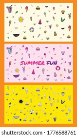 Summer time fun vector hand drawn background designs