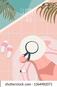 Summer time. The girl swims in the pool. Eps 10.