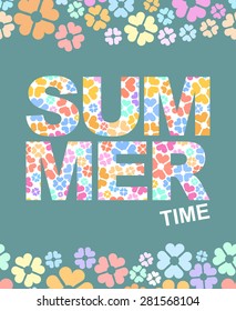 Summer time graphic illustration with flowers. Vector background
