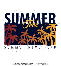 Summer time graphic with palms. T-shirt design and print. Vector illustration