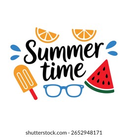 Summer Time Graphic with Watermelon Orange and Popsicle