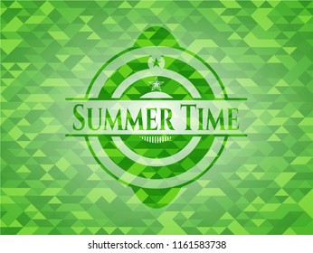 Summer Time green emblem with triangle mosaic background