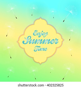Summer time greeting with flying dandelion seeds on the background banner - vector illustration