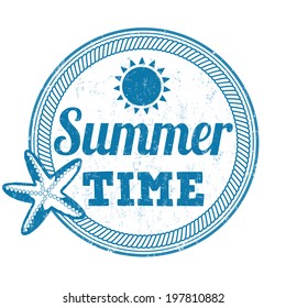 Summer time grunge rubber stamp on white, vector illustration